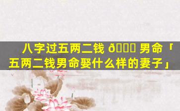 八字过五两二钱 🐒 男命「五两二钱男命娶什么样的妻子」